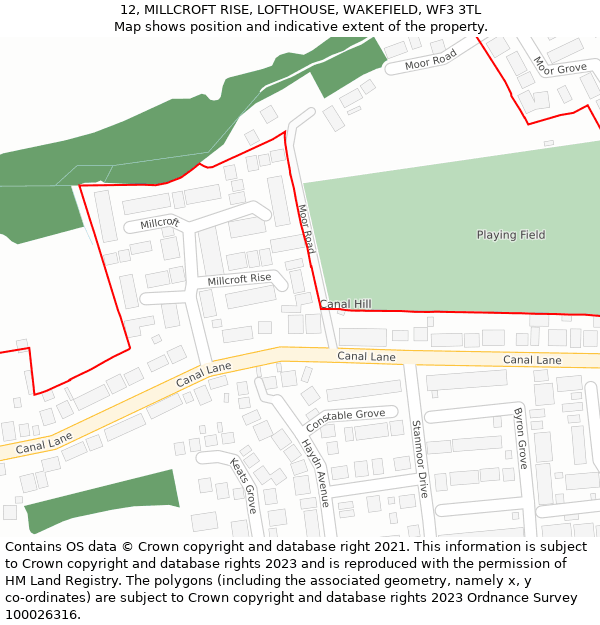 12, MILLCROFT RISE, LOFTHOUSE, WAKEFIELD, WF3 3TL: Location map and indicative extent of plot