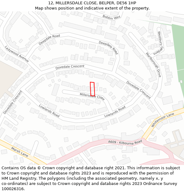 12, MILLERSDALE CLOSE, BELPER, DE56 1HP: Location map and indicative extent of plot