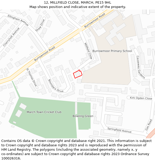 12, MILLFIELD CLOSE, MARCH, PE15 9HL: Location map and indicative extent of plot