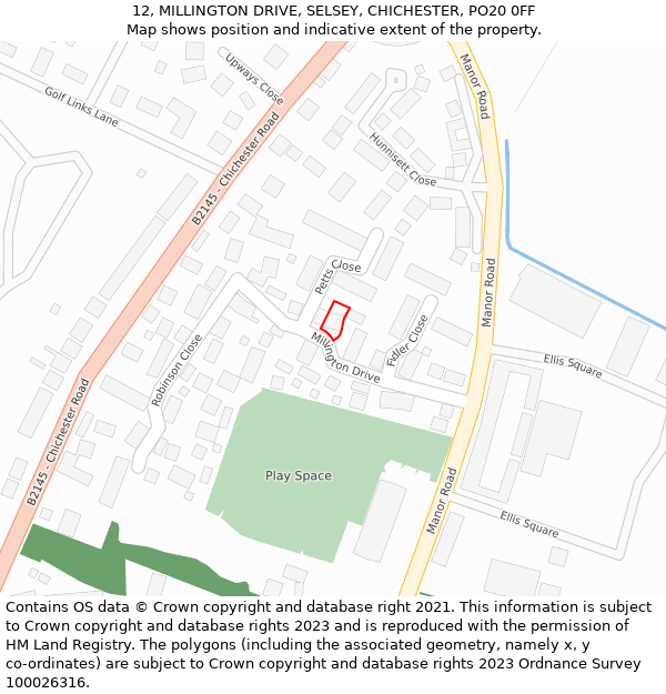 12, MILLINGTON DRIVE, SELSEY, CHICHESTER, PO20 0FF: Location map and indicative extent of plot