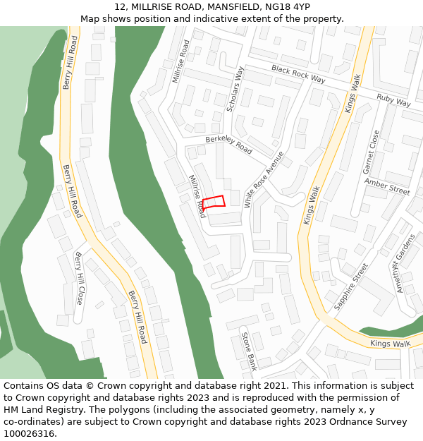 12, MILLRISE ROAD, MANSFIELD, NG18 4YP: Location map and indicative extent of plot