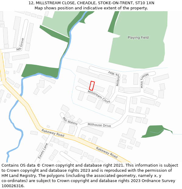 12, MILLSTREAM CLOSE, CHEADLE, STOKE-ON-TRENT, ST10 1XN: Location map and indicative extent of plot