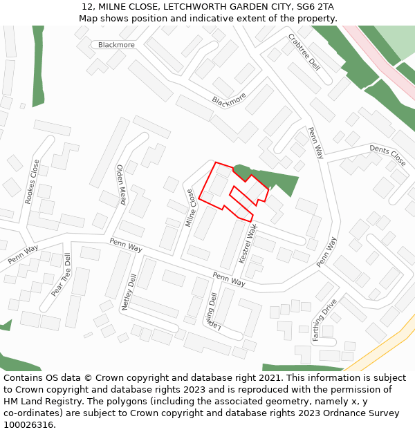 12, MILNE CLOSE, LETCHWORTH GARDEN CITY, SG6 2TA: Location map and indicative extent of plot
