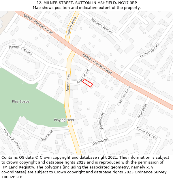 12, MILNER STREET, SUTTON-IN-ASHFIELD, NG17 3BP: Location map and indicative extent of plot