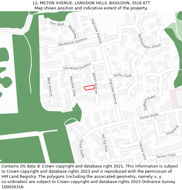 12, MILTON AVENUE, LANGDON HILLS, BASILDON, SS16 6TT: Location map and indicative extent of plot