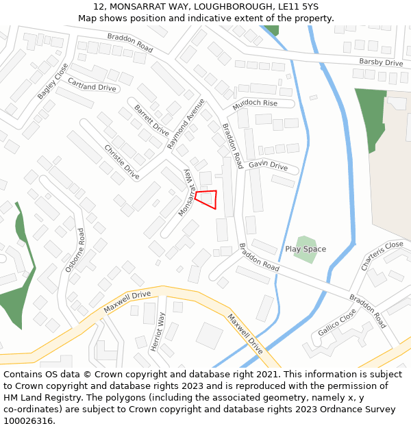 12, MONSARRAT WAY, LOUGHBOROUGH, LE11 5YS: Location map and indicative extent of plot