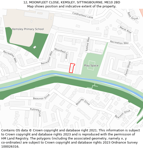 12, MOONFLEET CLOSE, KEMSLEY, SITTINGBOURNE, ME10 2BD: Location map and indicative extent of plot