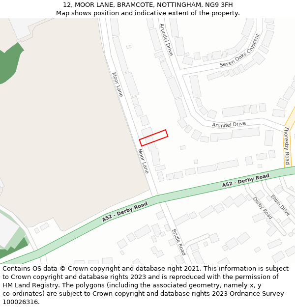 12, MOOR LANE, BRAMCOTE, NOTTINGHAM, NG9 3FH: Location map and indicative extent of plot