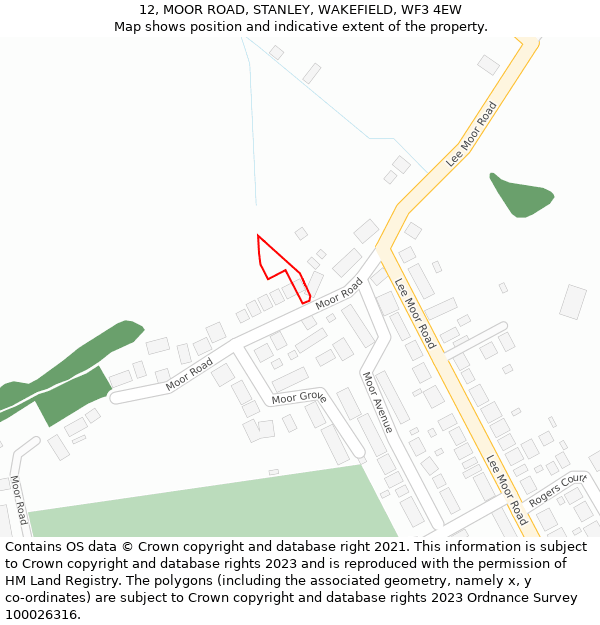 12, MOOR ROAD, STANLEY, WAKEFIELD, WF3 4EW: Location map and indicative extent of plot