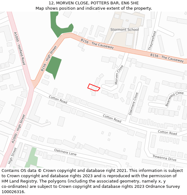 12, MORVEN CLOSE, POTTERS BAR, EN6 5HE: Location map and indicative extent of plot