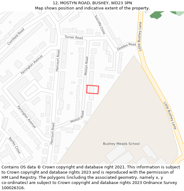 12, MOSTYN ROAD, BUSHEY, WD23 3PN: Location map and indicative extent of plot