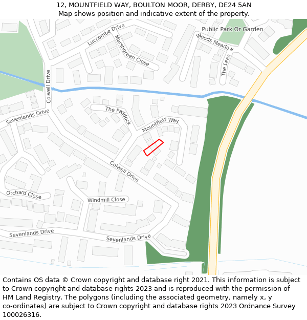 12, MOUNTFIELD WAY, BOULTON MOOR, DERBY, DE24 5AN: Location map and indicative extent of plot