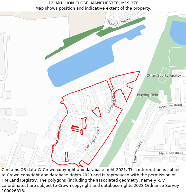 12, MULLION CLOSE, MANCHESTER, M19 3ZF: Location map and indicative extent of plot