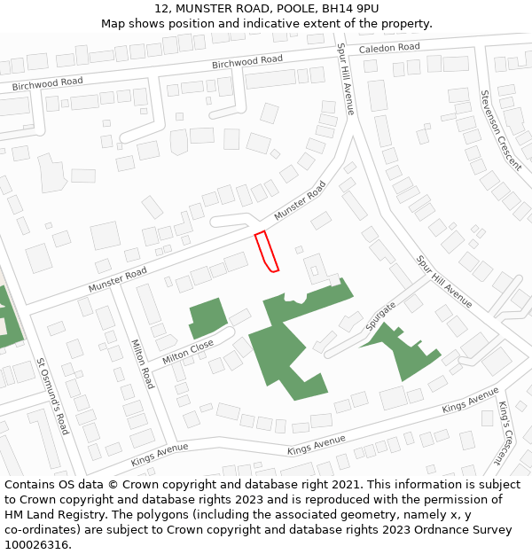 12, MUNSTER ROAD, POOLE, BH14 9PU: Location map and indicative extent of plot