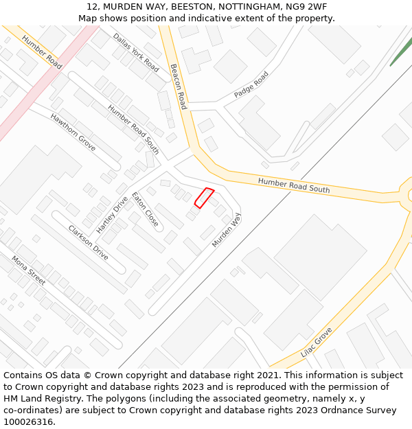 12, MURDEN WAY, BEESTON, NOTTINGHAM, NG9 2WF: Location map and indicative extent of plot