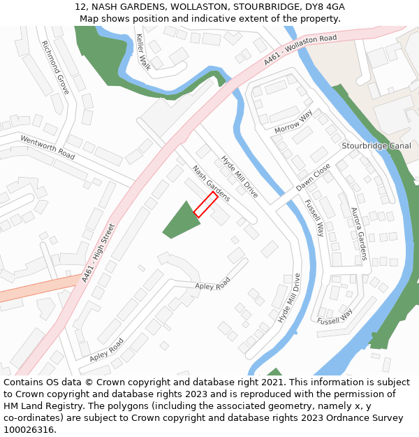 12, NASH GARDENS, WOLLASTON, STOURBRIDGE, DY8 4GA: Location map and indicative extent of plot