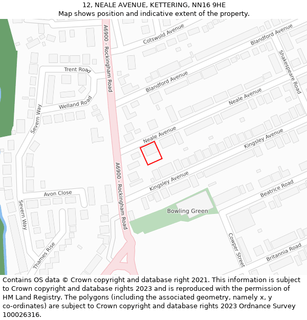 12, NEALE AVENUE, KETTERING, NN16 9HE: Location map and indicative extent of plot