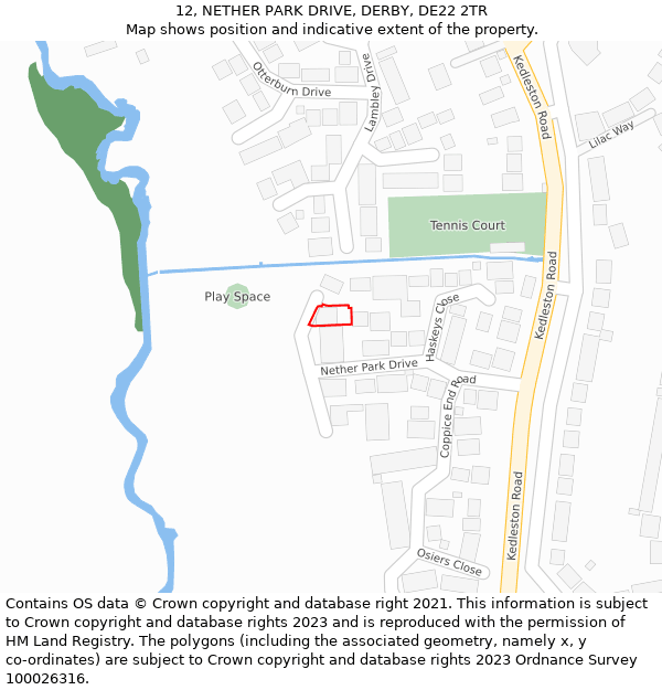 12, NETHER PARK DRIVE, DERBY, DE22 2TR: Location map and indicative extent of plot