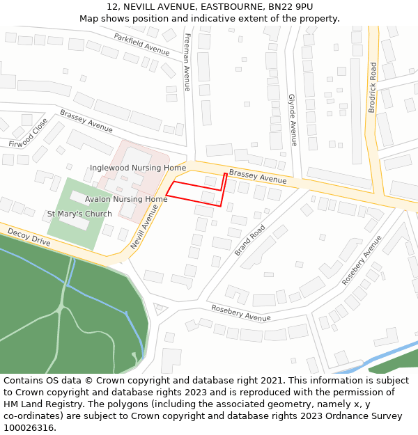 12, NEVILL AVENUE, EASTBOURNE, BN22 9PU: Location map and indicative extent of plot