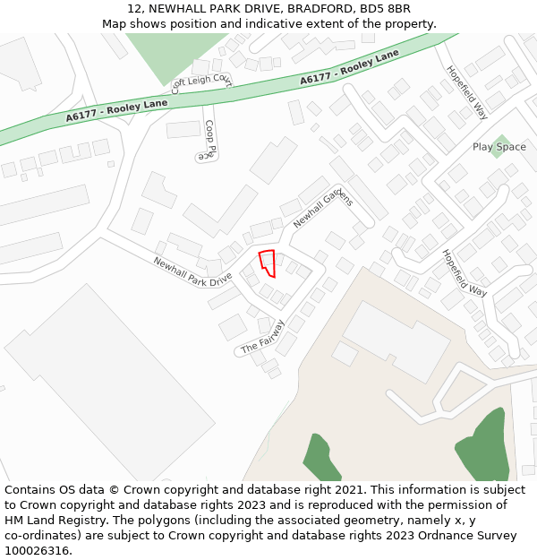 12, NEWHALL PARK DRIVE, BRADFORD, BD5 8BR: Location map and indicative extent of plot