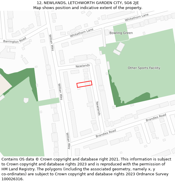 12, NEWLANDS, LETCHWORTH GARDEN CITY, SG6 2JE: Location map and indicative extent of plot