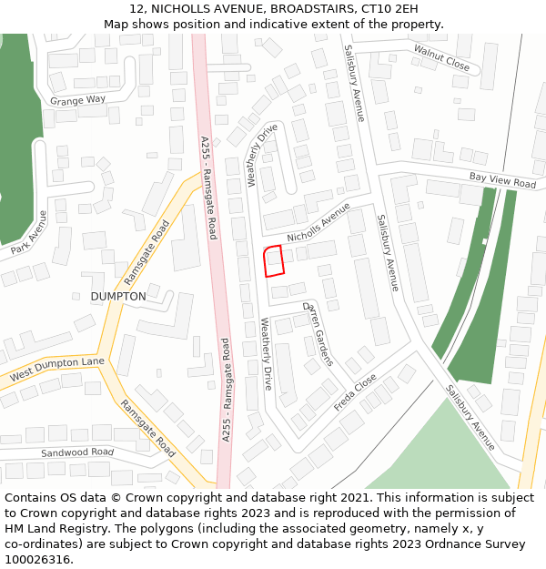 12, NICHOLLS AVENUE, BROADSTAIRS, CT10 2EH: Location map and indicative extent of plot