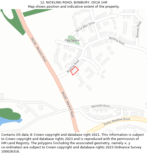 12, NICKLING ROAD, BANBURY, OX16 1AR: Location map and indicative extent of plot