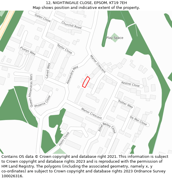 12, NIGHTINGALE CLOSE, EPSOM, KT19 7EH: Location map and indicative extent of plot