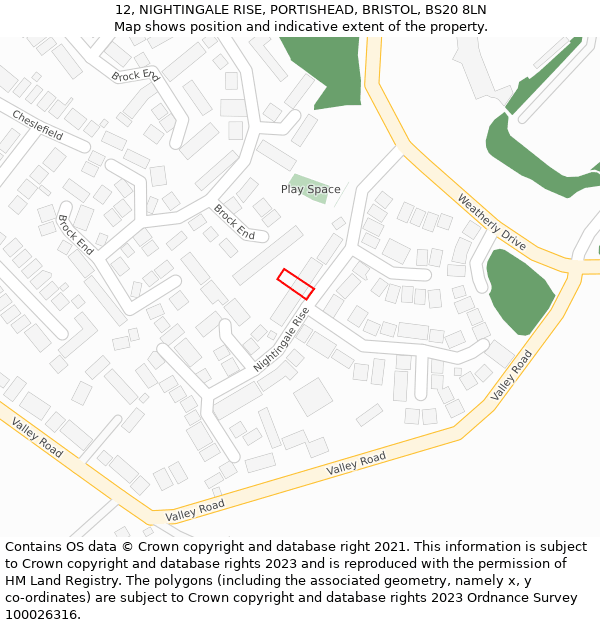 12, NIGHTINGALE RISE, PORTISHEAD, BRISTOL, BS20 8LN: Location map and indicative extent of plot