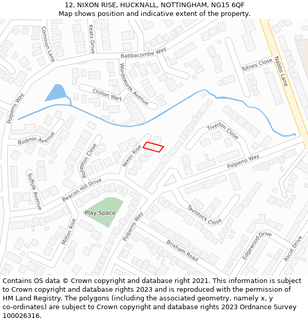 12, NIXON RISE, HUCKNALL, NOTTINGHAM, NG15 6QF: Location map and indicative extent of plot