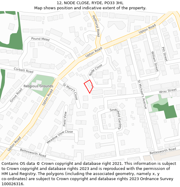12, NODE CLOSE, RYDE, PO33 3HL: Location map and indicative extent of plot