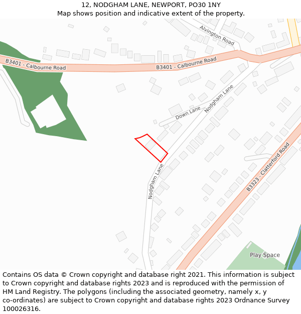 12, NODGHAM LANE, NEWPORT, PO30 1NY: Location map and indicative extent of plot