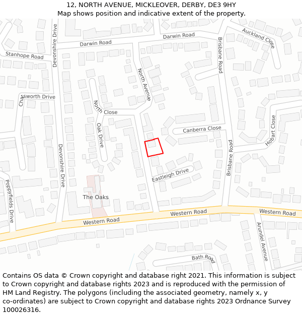 12, NORTH AVENUE, MICKLEOVER, DERBY, DE3 9HY: Location map and indicative extent of plot