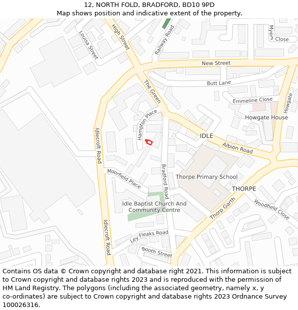 12, NORTH FOLD, BRADFORD, BD10 9PD: Location map and indicative extent of plot