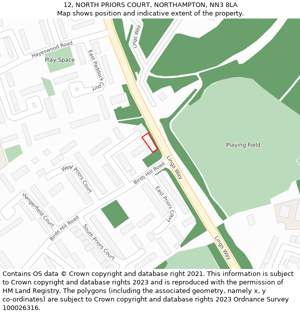12, NORTH PRIORS COURT, NORTHAMPTON, NN3 8LA: Location map and indicative extent of plot
