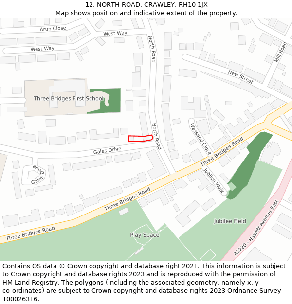 12, NORTH ROAD, CRAWLEY, RH10 1JX: Location map and indicative extent of plot
