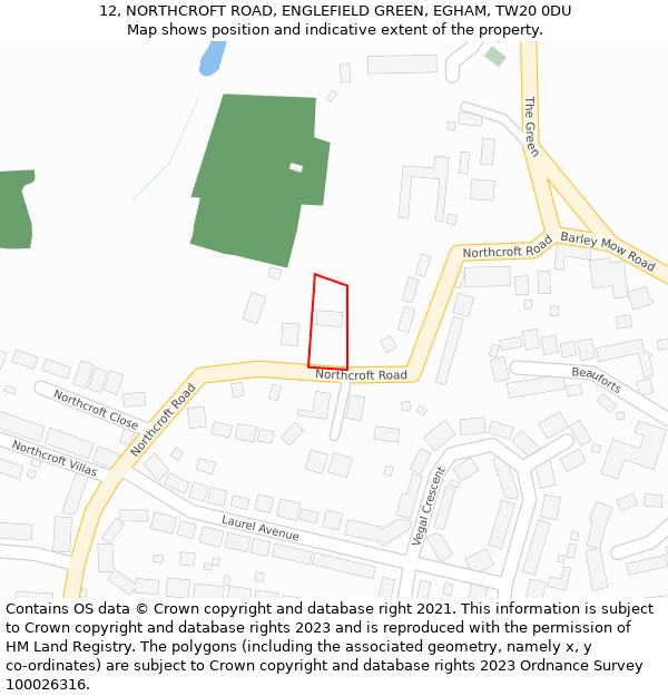 12, NORTHCROFT ROAD, ENGLEFIELD GREEN, EGHAM, TW20 0DU: Location map and indicative extent of plot