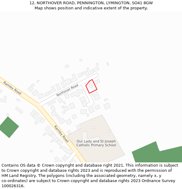 12, NORTHOVER ROAD, PENNINGTON, LYMINGTON, SO41 8GW: Location map and indicative extent of plot