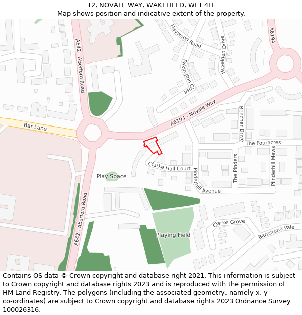 12, NOVALE WAY, WAKEFIELD, WF1 4FE: Location map and indicative extent of plot