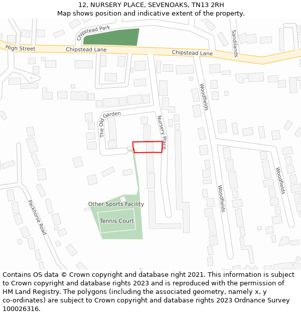 12, NURSERY PLACE, SEVENOAKS, TN13 2RH: Location map and indicative extent of plot