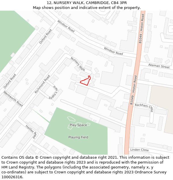 12, NURSERY WALK, CAMBRIDGE, CB4 3PR: Location map and indicative extent of plot