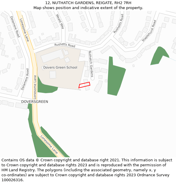 12, NUTHATCH GARDENS, REIGATE, RH2 7RH: Location map and indicative extent of plot