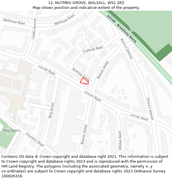 12, NUTMEG GROVE, WALSALL, WS1 2RZ: Location map and indicative extent of plot