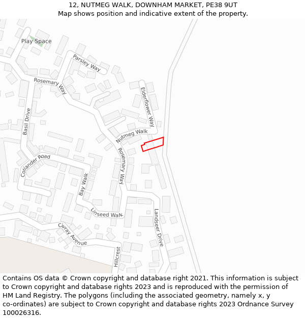 12, NUTMEG WALK, DOWNHAM MARKET, PE38 9UT: Location map and indicative extent of plot