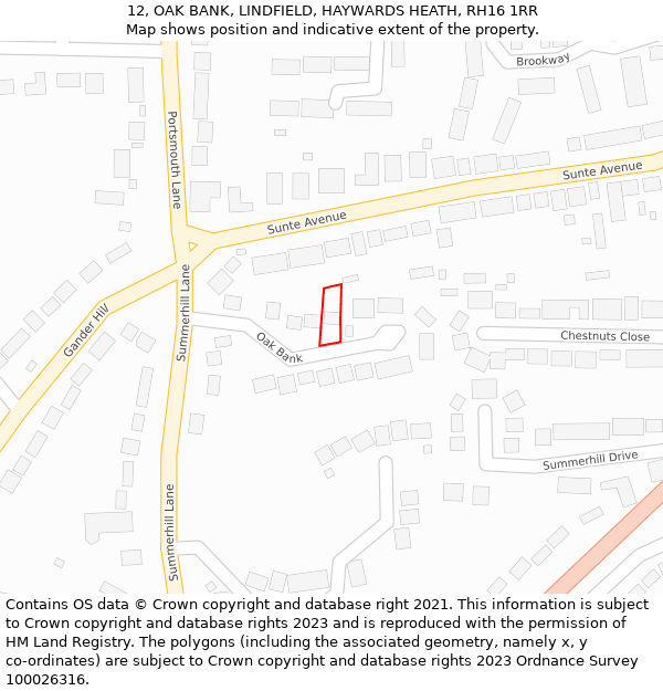 12, OAK BANK, LINDFIELD, HAYWARDS HEATH, RH16 1RR: Location map and indicative extent of plot