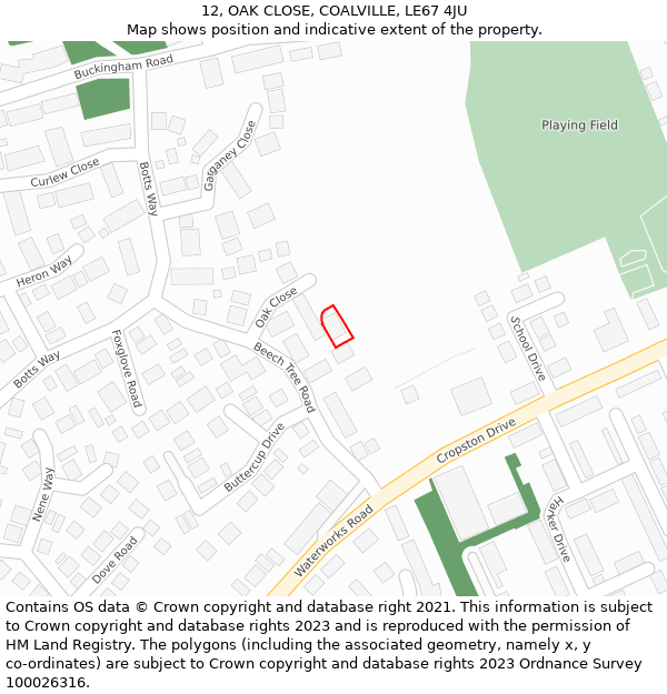 12, OAK CLOSE, COALVILLE, LE67 4JU: Location map and indicative extent of plot