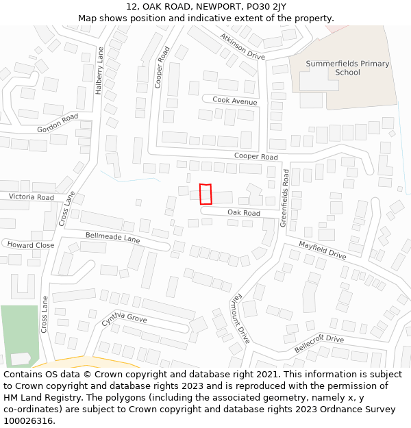 12, OAK ROAD, NEWPORT, PO30 2JY: Location map and indicative extent of plot