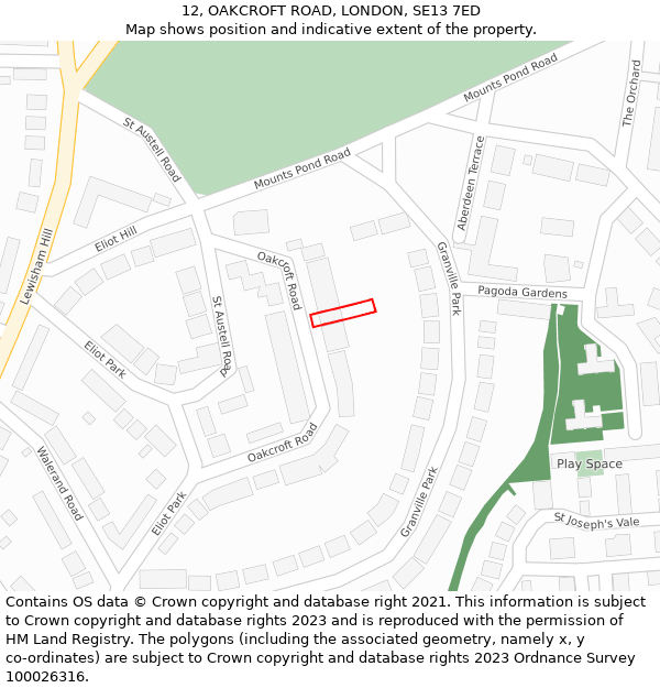 12, OAKCROFT ROAD, LONDON, SE13 7ED: Location map and indicative extent of plot