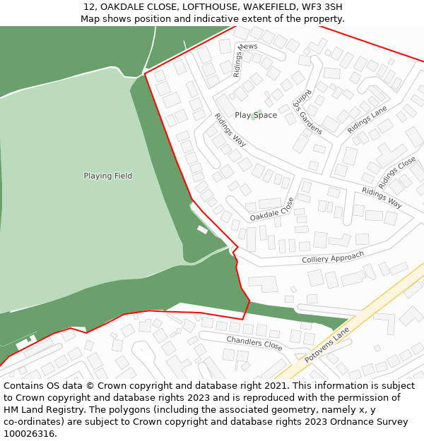 12, OAKDALE CLOSE, LOFTHOUSE, WAKEFIELD, WF3 3SH: Location map and indicative extent of plot