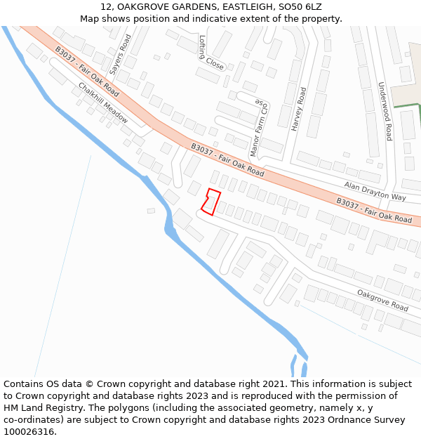 12, OAKGROVE GARDENS, EASTLEIGH, SO50 6LZ: Location map and indicative extent of plot